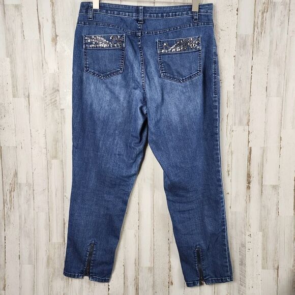 Cache Studded Straight Leg Jeans Blue Size 10 - Picture 2 of 10